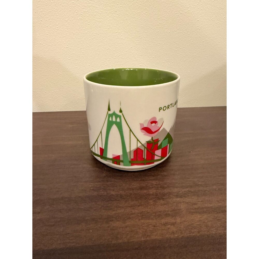 Starbucks Portland Oregon You Are Here Coffee Mug Green Interior 14oz Circa 2015